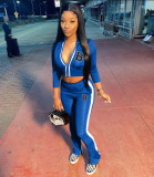 Letter Print Zipper Short Coat And Pant Two Piece Set NM-8540