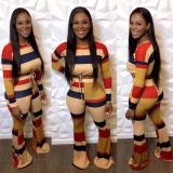 Multicolor Drawstring Tops And Flare Pant Two Piece Set OD-8319