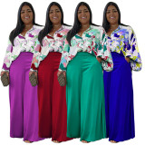 Plus Size Print Shirt And Wide Leg Pant Two Piece Set NNWF-7761