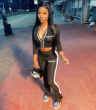 Letter Print Zipper Long Sleeve Pant Sport Two Piece Set NM-8541