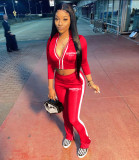 Letter Print Zipper Long Sleeve Pant Sport Two Piece Set NM-8541