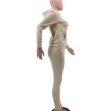 Fleece Print Hooded Pocket Two Piece Pants Set YMEF-5088