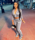 Letter Print Zipper Long Sleeve Pant Sport Two Piece Set NM-8541