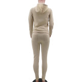 Fleece Print Hooded Pocket Two Piece Pants Set YMEF-5088