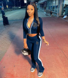 Letter Print Zipper Short Coat And Pant Two Piece Set NM-8540