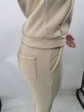 Fleece Print Hooded Pocket Two Piece Pants Set YMEF-5088