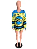 Casual Print Long Sleeve Mini Dress QZX-6270
