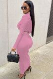 Solid High Collar Crop Tops And Long Skirt Two Piece Set ME-8256