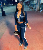 Letter Print Zipper Long Sleeve Pant Sport Two Piece Set NM-8541