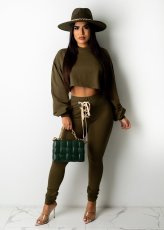Plus Size Casual Long Sleeve Hooded Tops And Pant Two Piece Set OM-1512