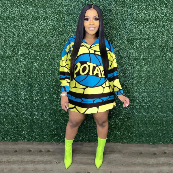 Casual Print Long Sleeve Mini Dress QZX-6270