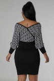 Sexy Print Big V Neck Mini Dress XHXF-337