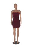 Velvet Feather Splicing Tube Tops Mini Dress MZ-S001
