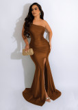Slash Shoulder Sleeveless Split Evening Dress AIL-232