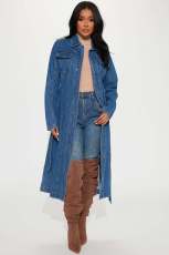 Fashion Loose Single Breasted Denim Long Coat(With Waist Belt) LA-3326