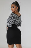 Sexy Print Big V Neck Mini Dress XHXF-337