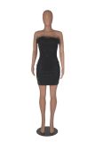 Velvet Feather Splicing Tube Tops Mini Dress MZ-S001