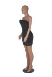 Velvet Feather Splicing Tube Tops Mini Dress MZ-S001