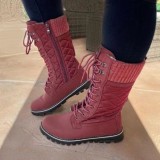Mid-calf Flat Heel Side Zipper Tie Up Shoes TWZX-085