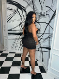 Velvet Feather Splicing Tube Tops Mini Dress MZ-S001