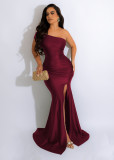 Slash Shoulder Sleeveless Split Evening Dress AIL-232