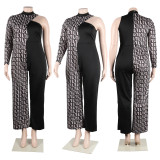 Plus Size Contrast Patchwork Fashion Print Jumpsuit NY-10338