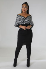 Sexy Print Big V Neck Mini Dress XHXF-337