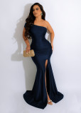 Slash Shoulder Sleeveless Split Evening Dress AIL-232