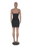 Velvet Feather Splicing Tube Tops Mini Dress MZ-S001