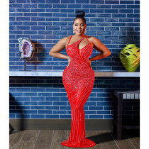 Sexy Mesh Hot Drilling Sleeveless Maxi Dress BY-6075