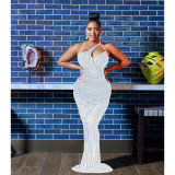 Sexy Mesh Hot Drilling Sleeveless Maxi Dress BY-6075