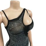 Sexy Mesh Hot Drilling Sleeveless Maxi Dress BY-6075
