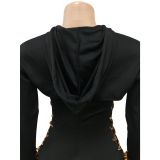 Solid Color Hooded Bandage Dress BY-6088
