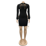 Solid Color Hooded Bandage Dress BY-6088