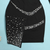 Solid Hot Drilling Deep V Neck Two Piece Skirt Set NY-2608