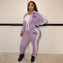 PINK Letter Print Patchwork Sport Two Piece Pant Set YIM-293