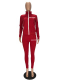 Letter Print Zipper Sport Two Piece Pant Set XYF-9188
