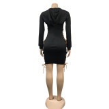 Solid Color Hooded Bandage Dress BY-6088