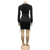 Solid Color Hooded Bandage Dress BY-6088