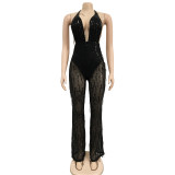 Sexy Sequin Mesh Backless Tassel Jumpsuit BY-6086