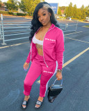 Letter Print Zipper Sport Two Piece Pant Set XYF-9188