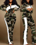 Plus Size Print Color Contrast Slim Two Piece Pant Set NY-2613