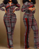 Plus Size Print Color Contrast Slim Two Piece Pant Set NY-2613