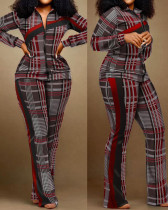 Plus Size Print Color Contrast Slim Two Piece Pant Set NY-2613