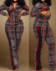 Plus Size Print Color Contrast Slim Two Piece Pant Set NY-2613