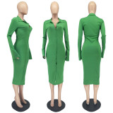 Solid Long Sleeve Slim Midi Dress WSM-5329