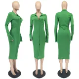 Solid Long Sleeve Slim Midi Dress WSM-5329
