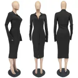 Solid Long Sleeve Slim Midi Dress WSM-5329