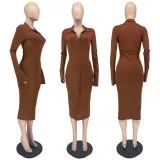 Solid Long Sleeve Slim Midi Dress WSM-5329