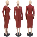 Solid Long Sleeve Slim Midi Dress WSM-5329